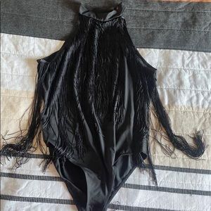 Fringe high neck bodysuit